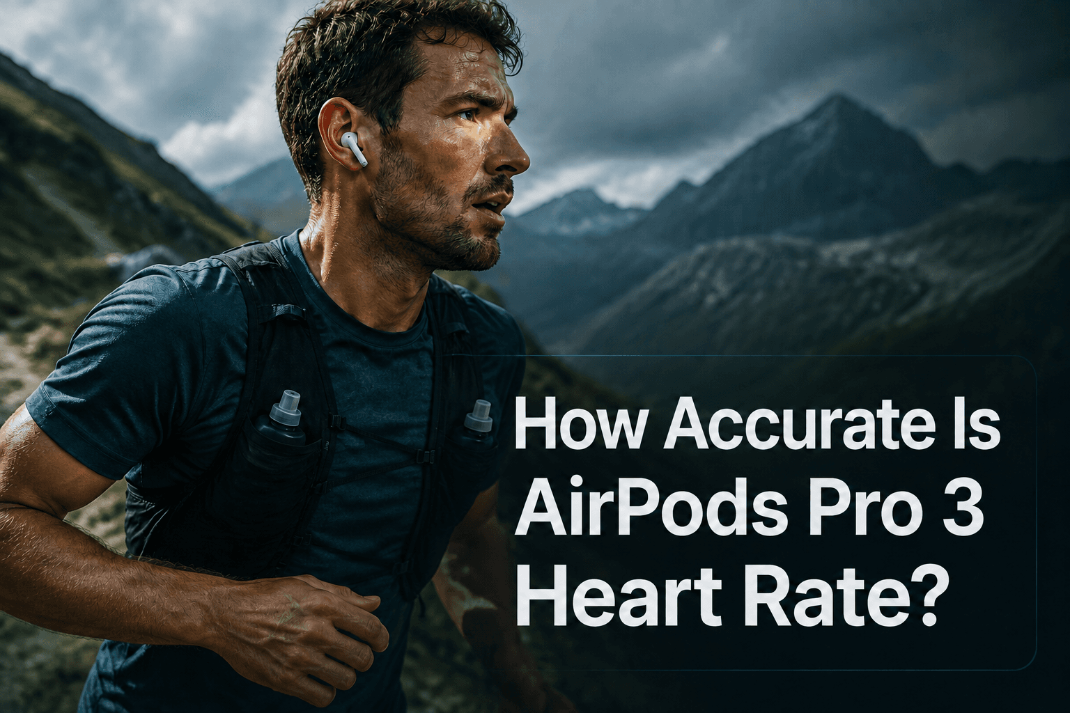 Trail runner wearing in-ear workout earbuds beside the title How Accurate Is AirPods Pro 3 Heart Rate?