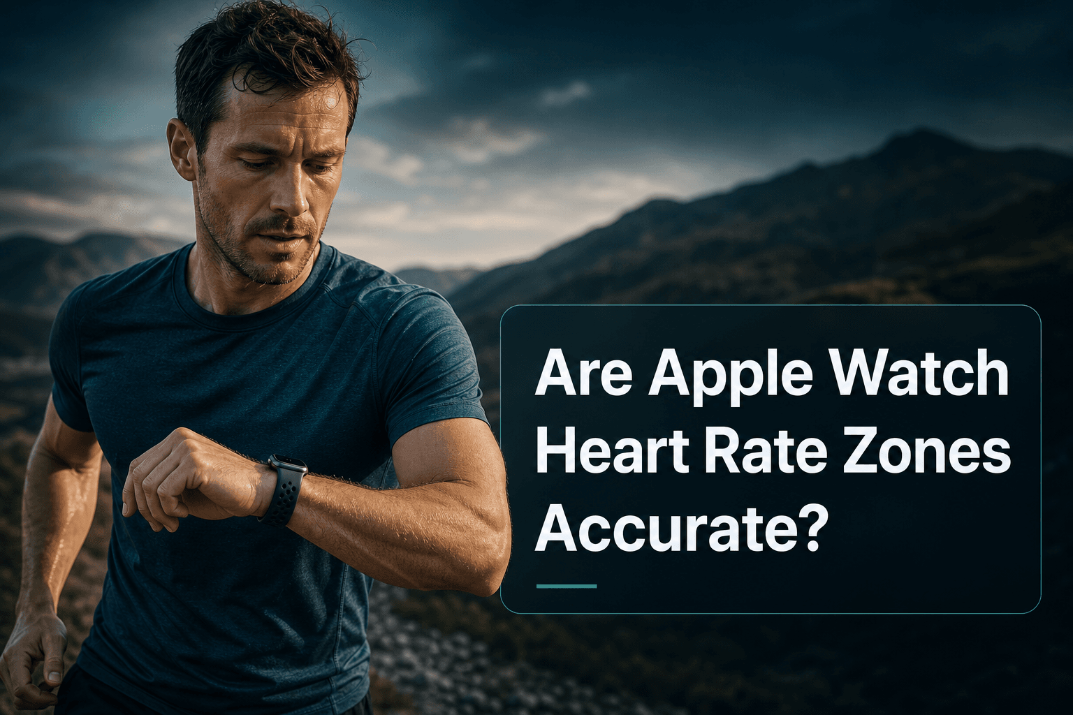 Runner checking a smartwatch with article title asking whether Apple Watch heart rate zones are accurate.