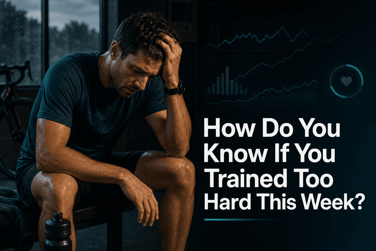 Fatigued cyclist sitting after training with the article title How Do You Know If You Trained Too Hard This Week overlaid.