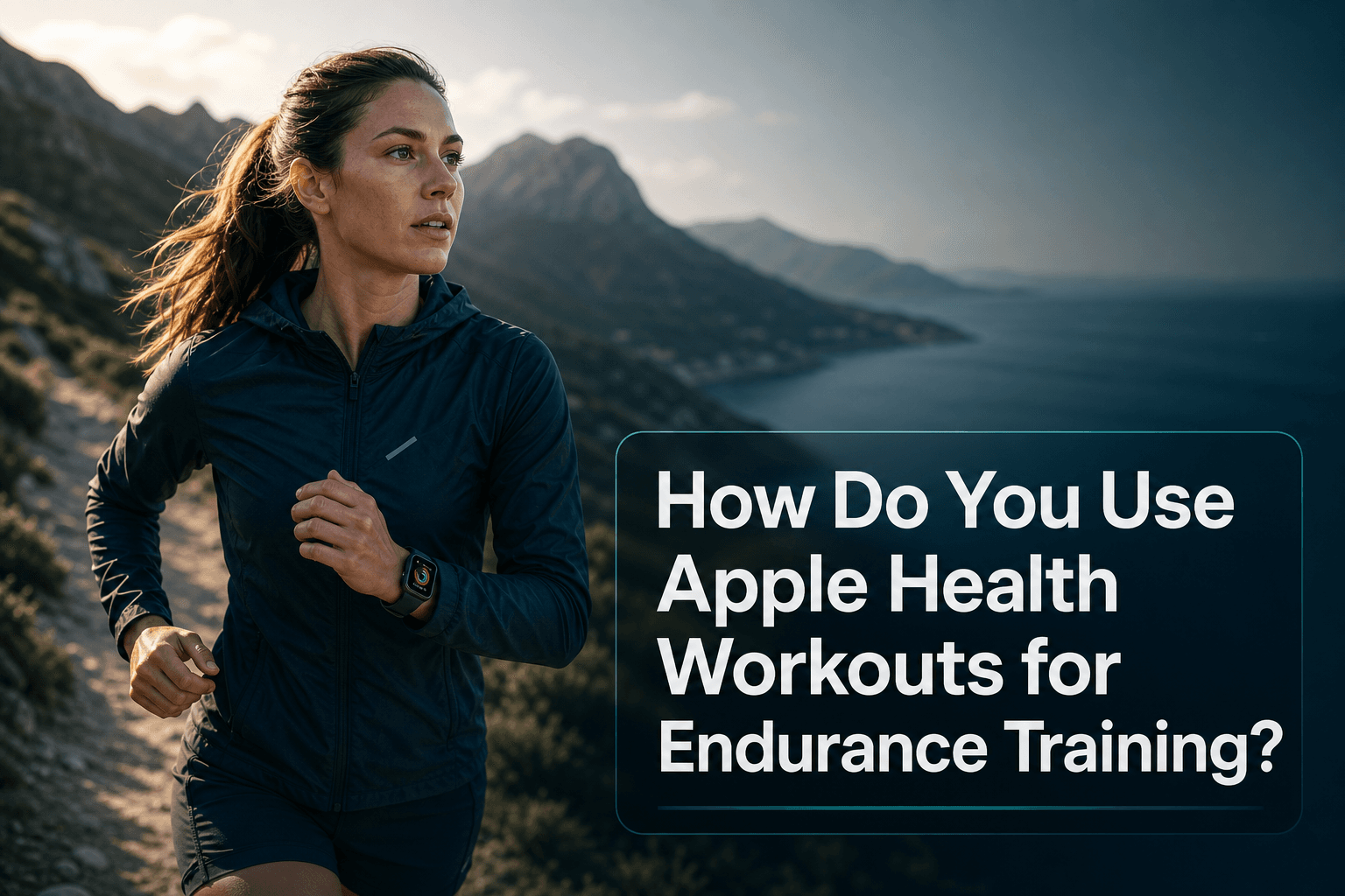 Endurance runner wearing a smartwatch with the article title about using Apple Health workouts for endurance training.