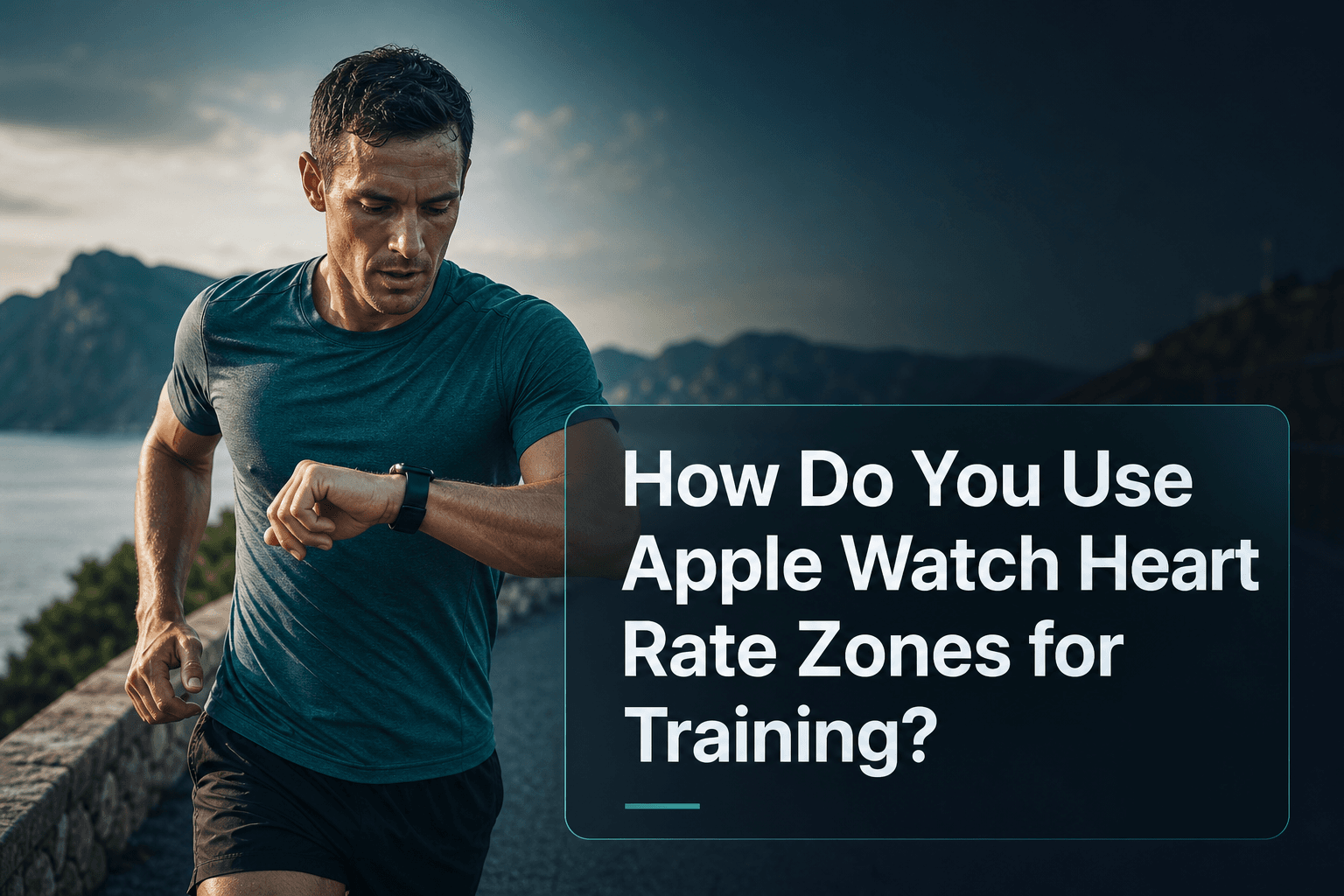 Runner checking an Apple Watch with article title about using Apple Watch heart rate zones for training.