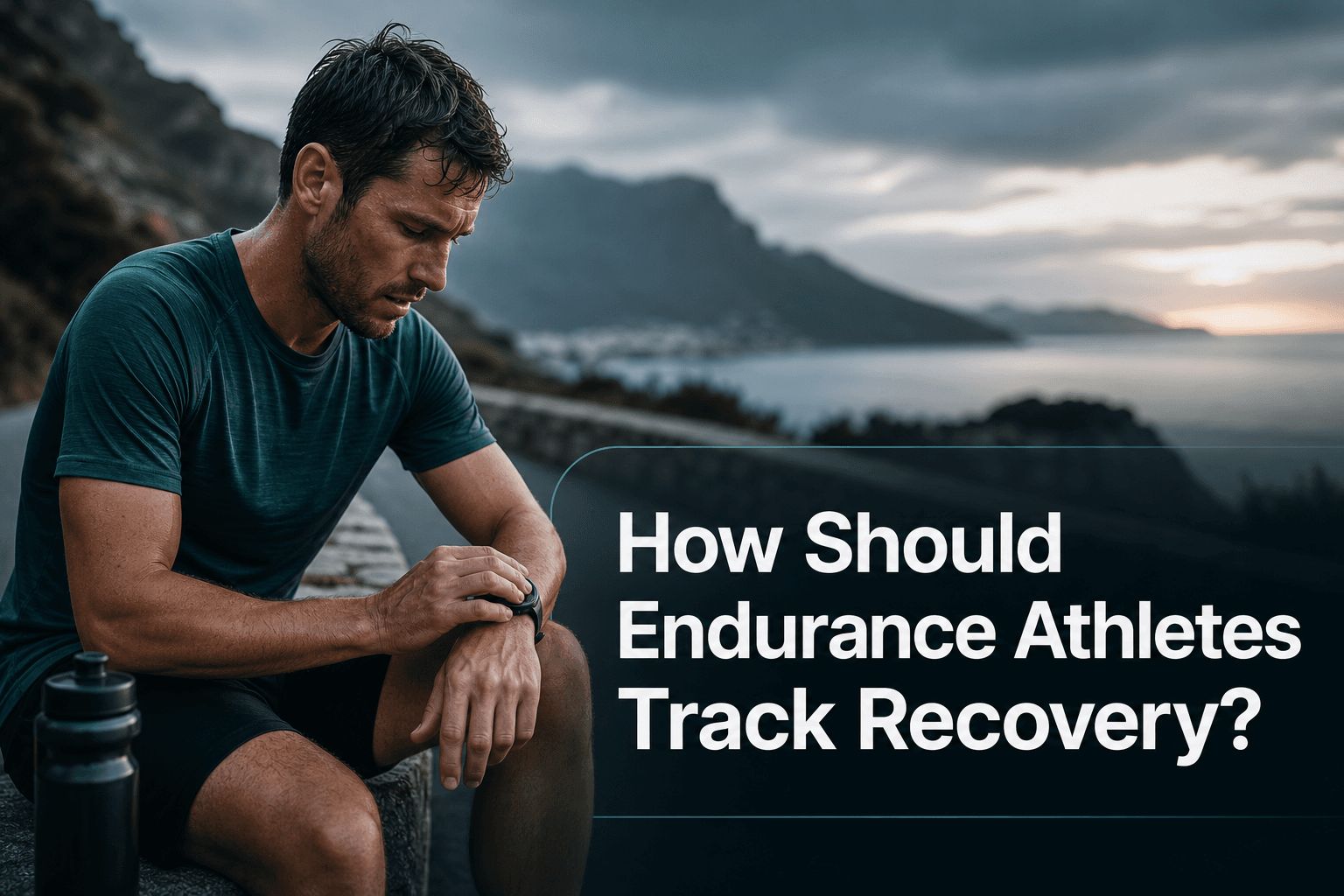 Endurance athlete checking a watch after training with the article title How Should Endurance Athletes Track Recovery overlaid.
