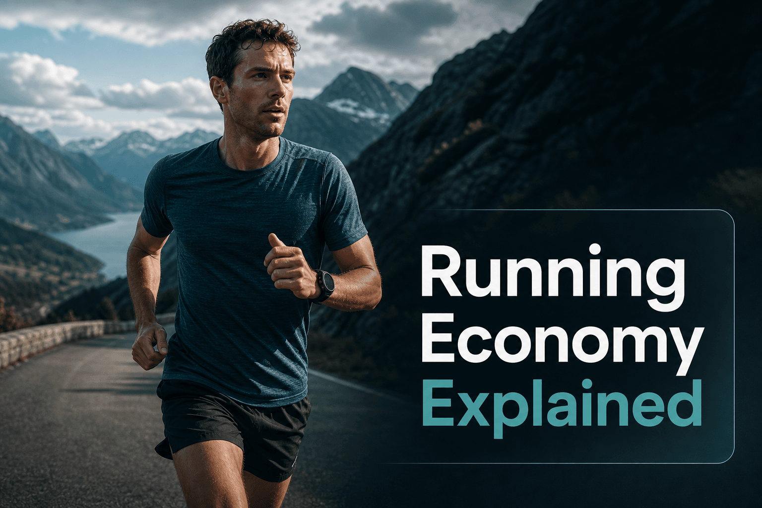 Runner on a mountain road with the title Running Economy Explained.