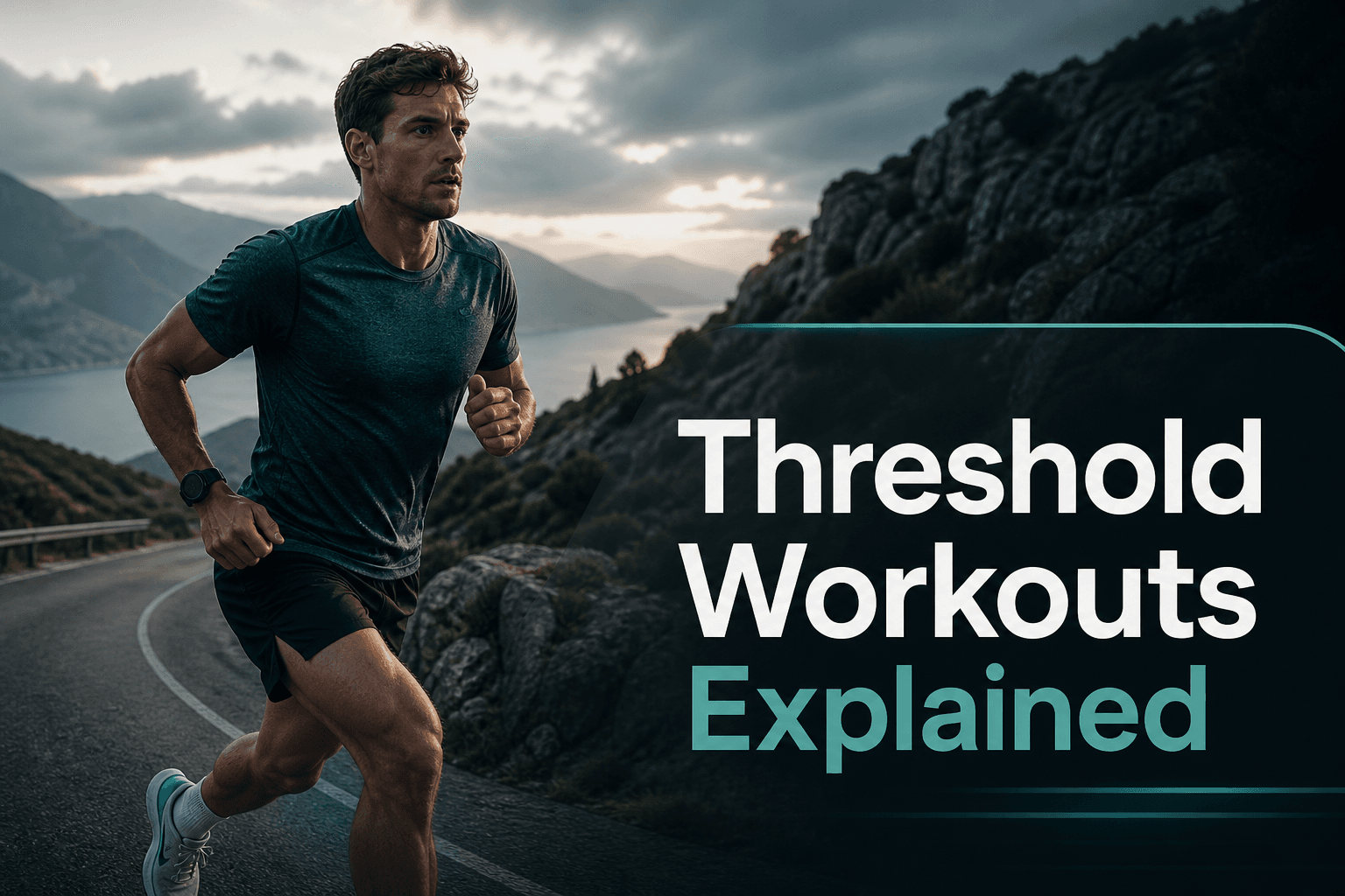 Runner climbing a coastal road with the article title Threshold Workouts Explained overlaid.