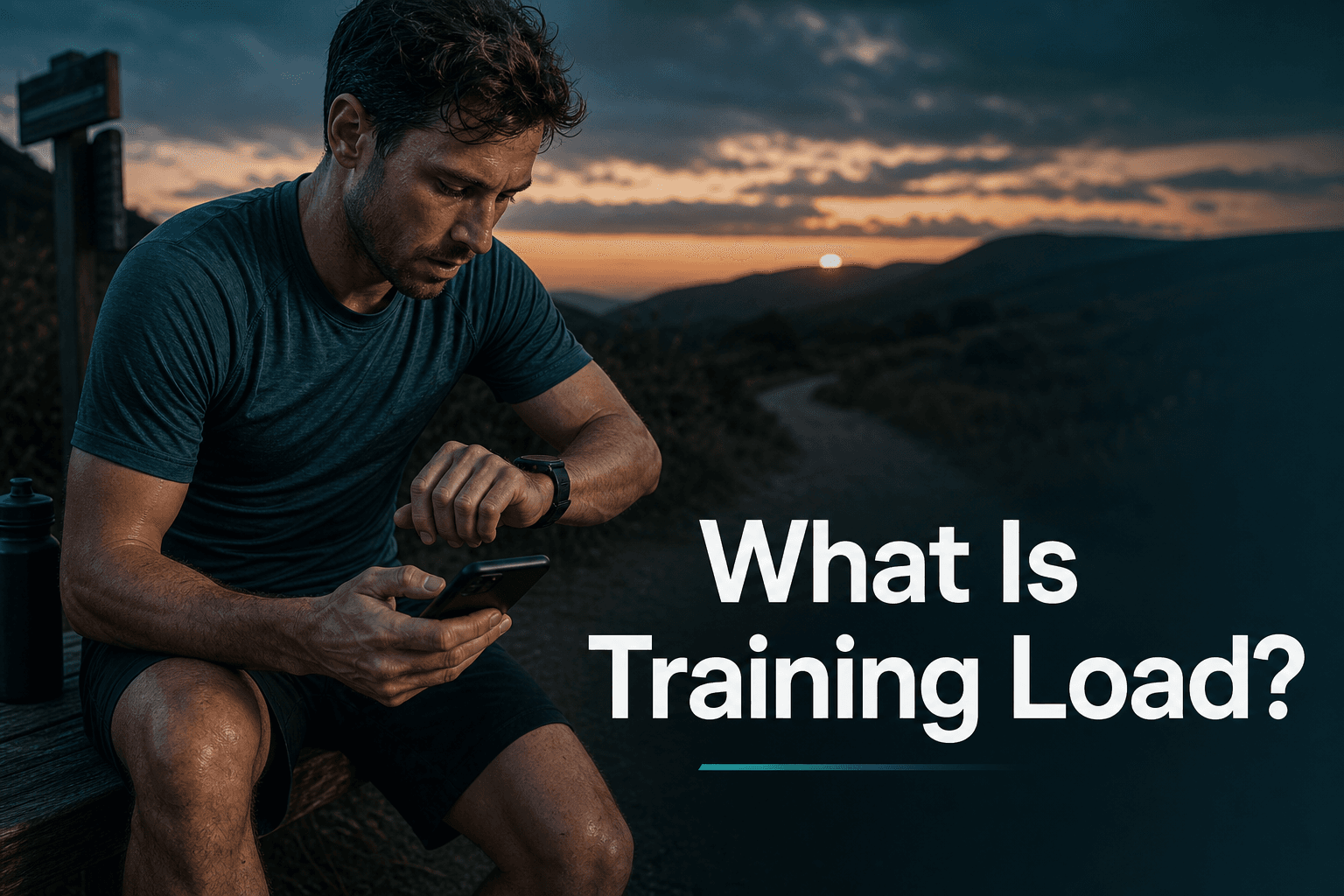 Runner reviewing training data after a workout with the article title What Is Training Load overlaid.