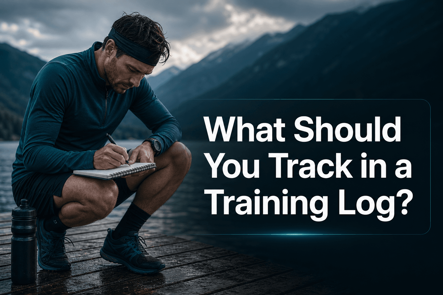 Runner writing in a notebook after training with the article title What Should You Track in a Training Log overlaid.