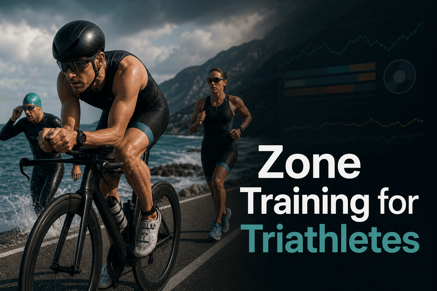 Triathlete training outdoors with the title Zone Training for Triathletes.