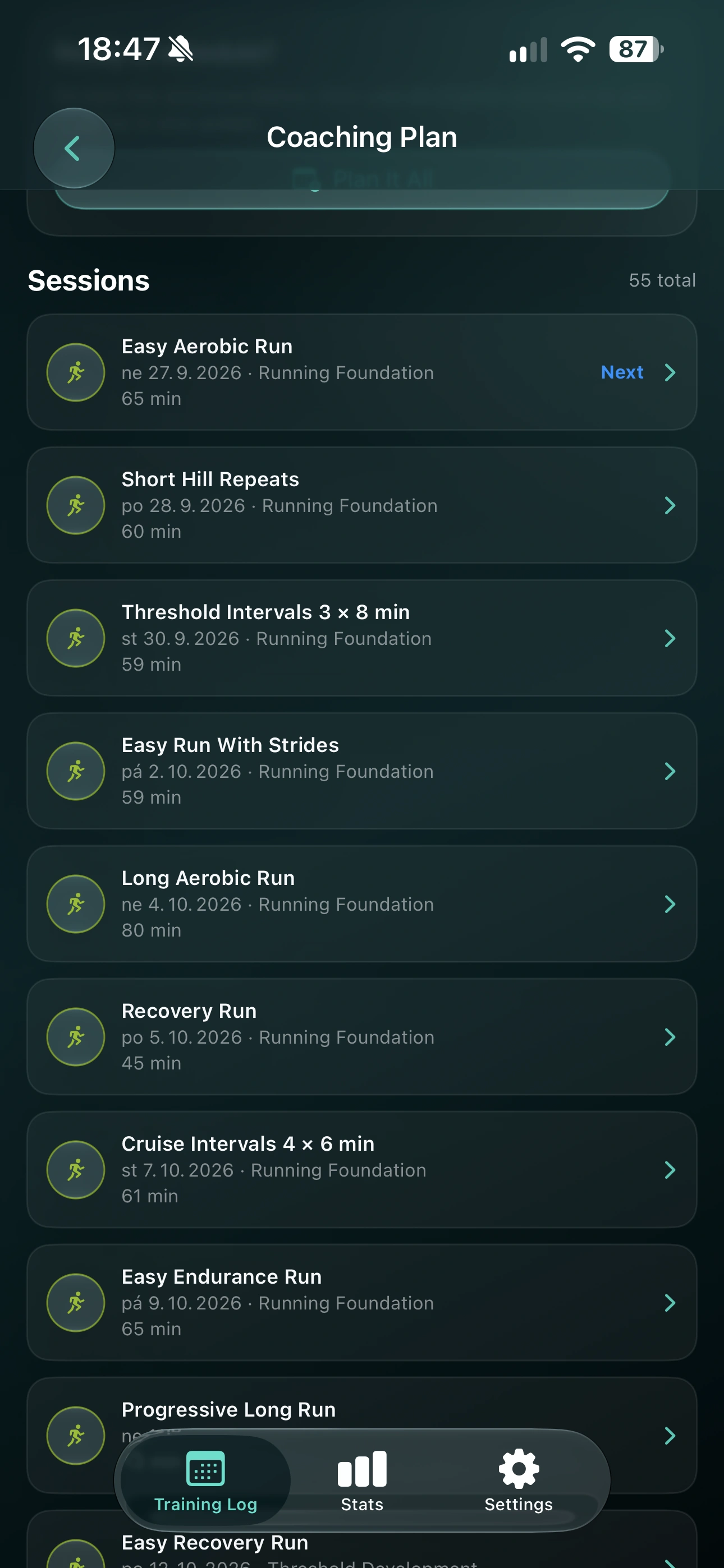 Personalized running plan with aerobic runs, hill repeats, and threshold intervals