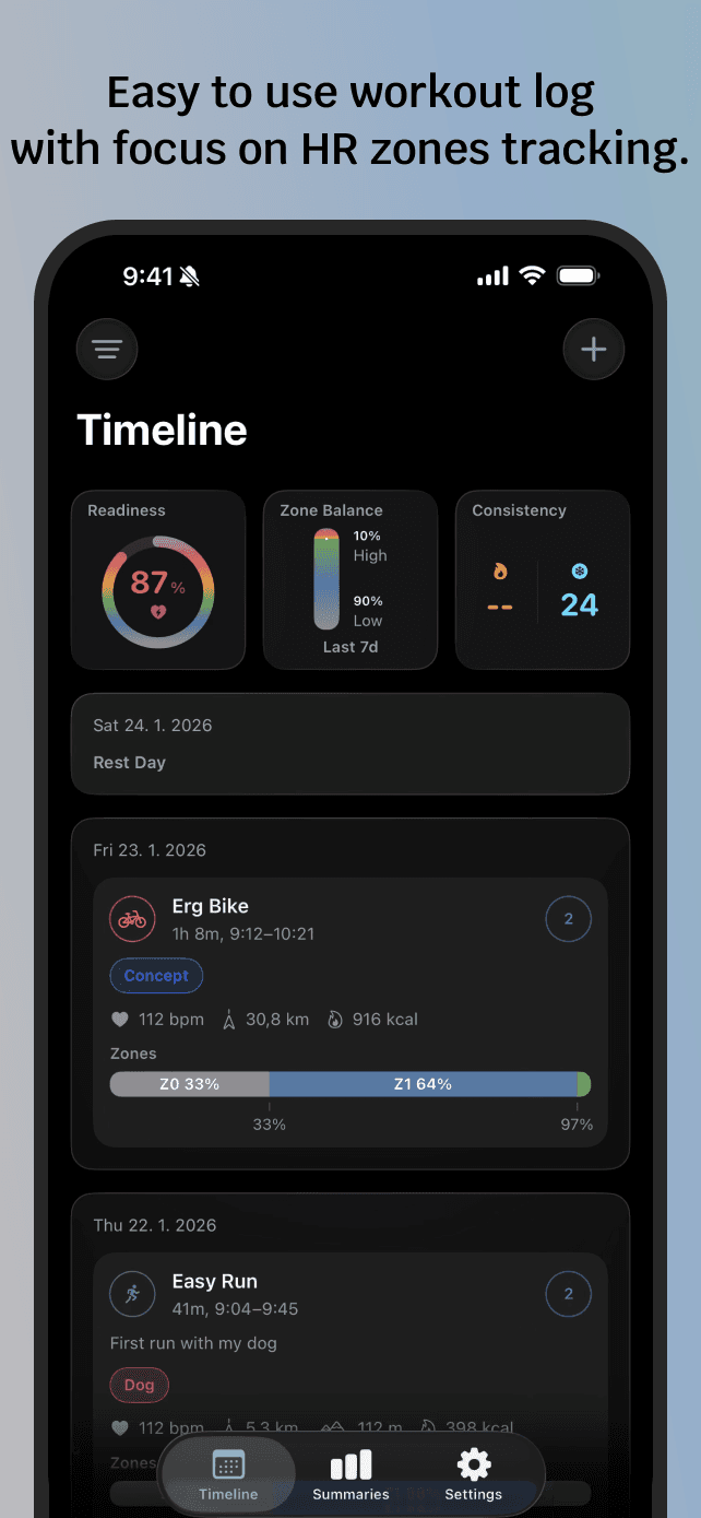 Zone Training Log App Store screenshot 1